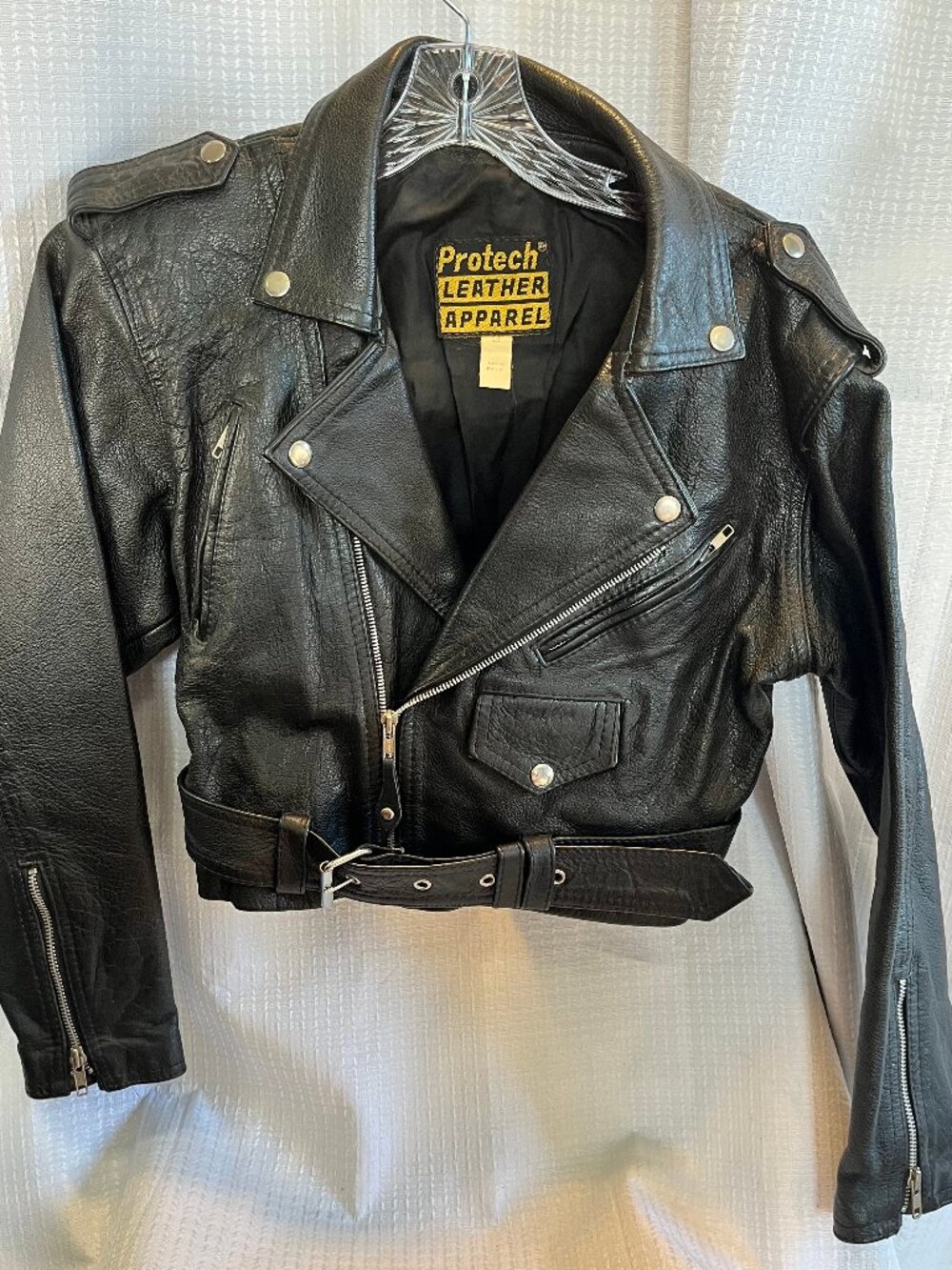 Vintage Protech Leather Apparel Black Leather Biker Motorcycle Jacket size S